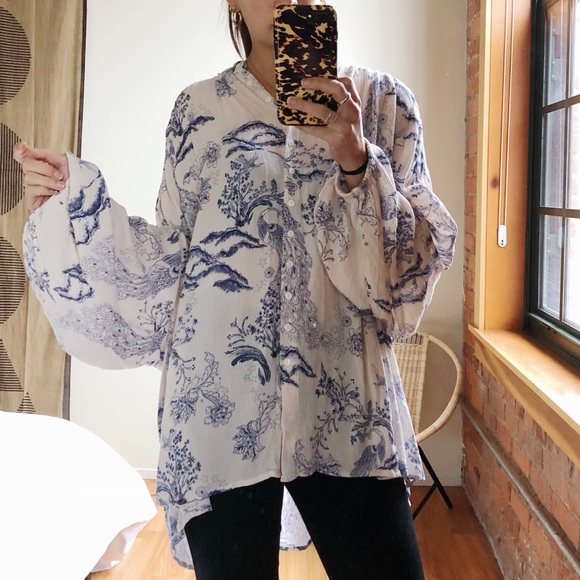 Free People • Blue and White Print Tunic Top - Picture 5 of 8